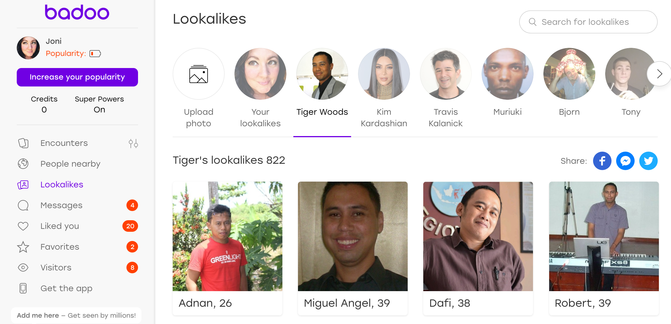 Badoo shows me the Tiger matches. 