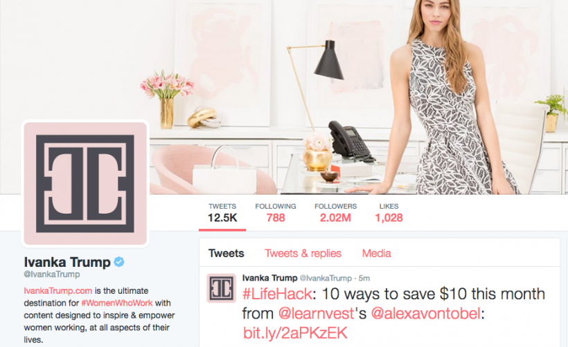 "Her personal Twitter account qualifies itself as “the ultimate destination for #WomenWhoWork." Image: Twitter
